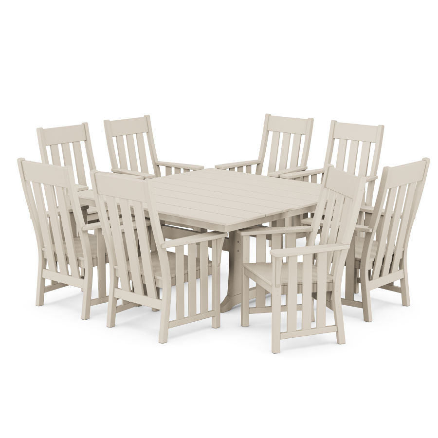 POLYWOOD Acadia 9-Piece Square Farmhouse Dining Set with Trestle Legs in Sand