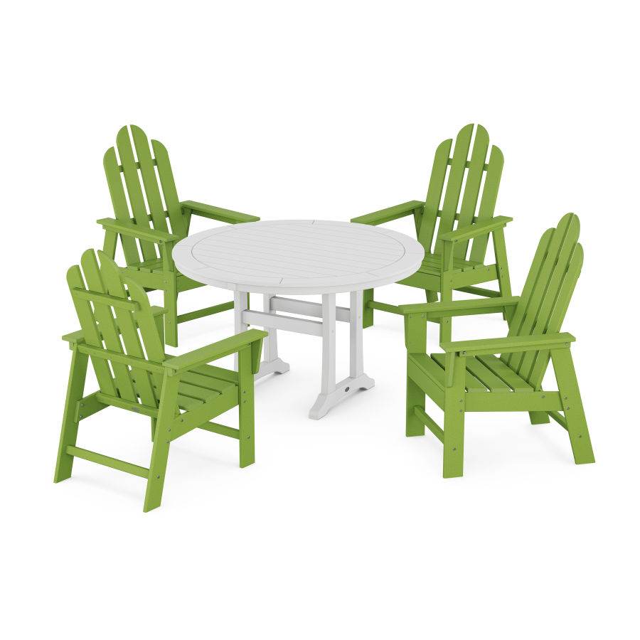 POLYWOOD Long Island 5-Piece Round Dining Set with Trestle Legs in Lime / White
