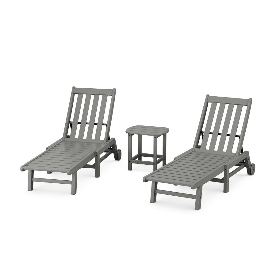 POLYWOOD Vineyard 3-Piece Chaise with Wheels Set in Slate Grey