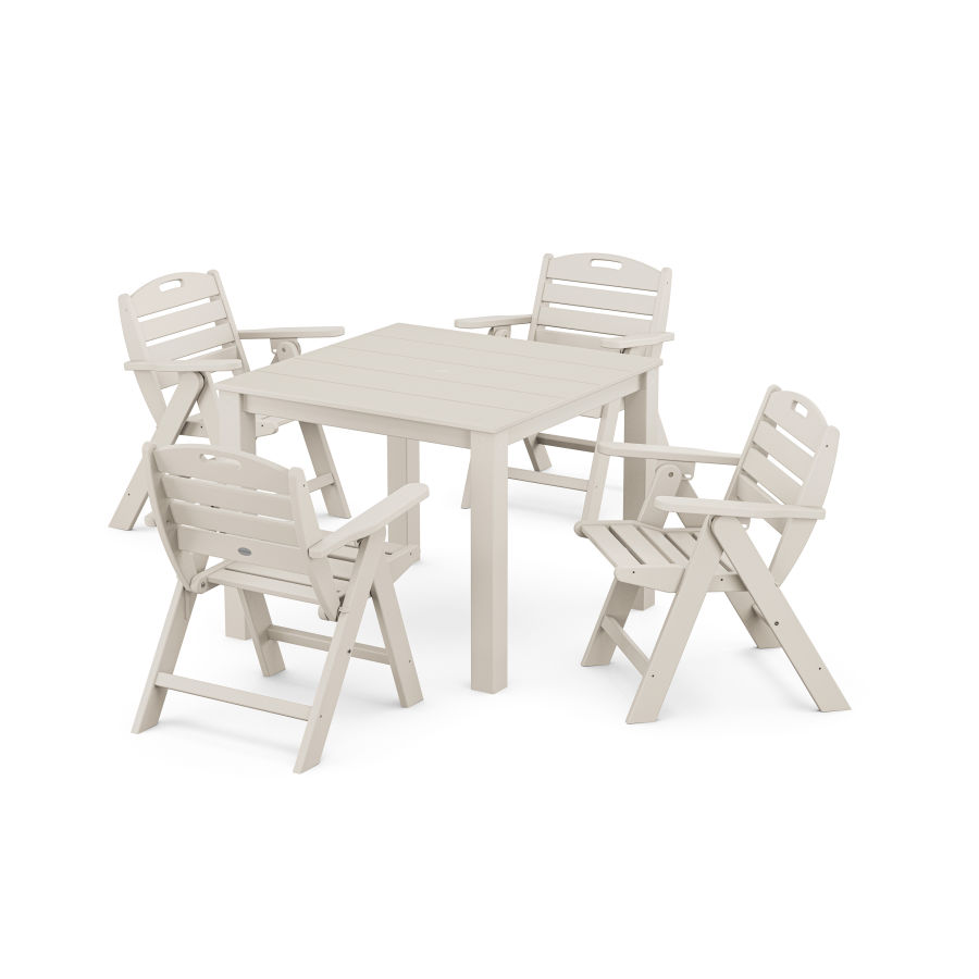POLYWOOD Nautical Folding Lowback Chair 5-Piece Parsons Dining Set in Sand