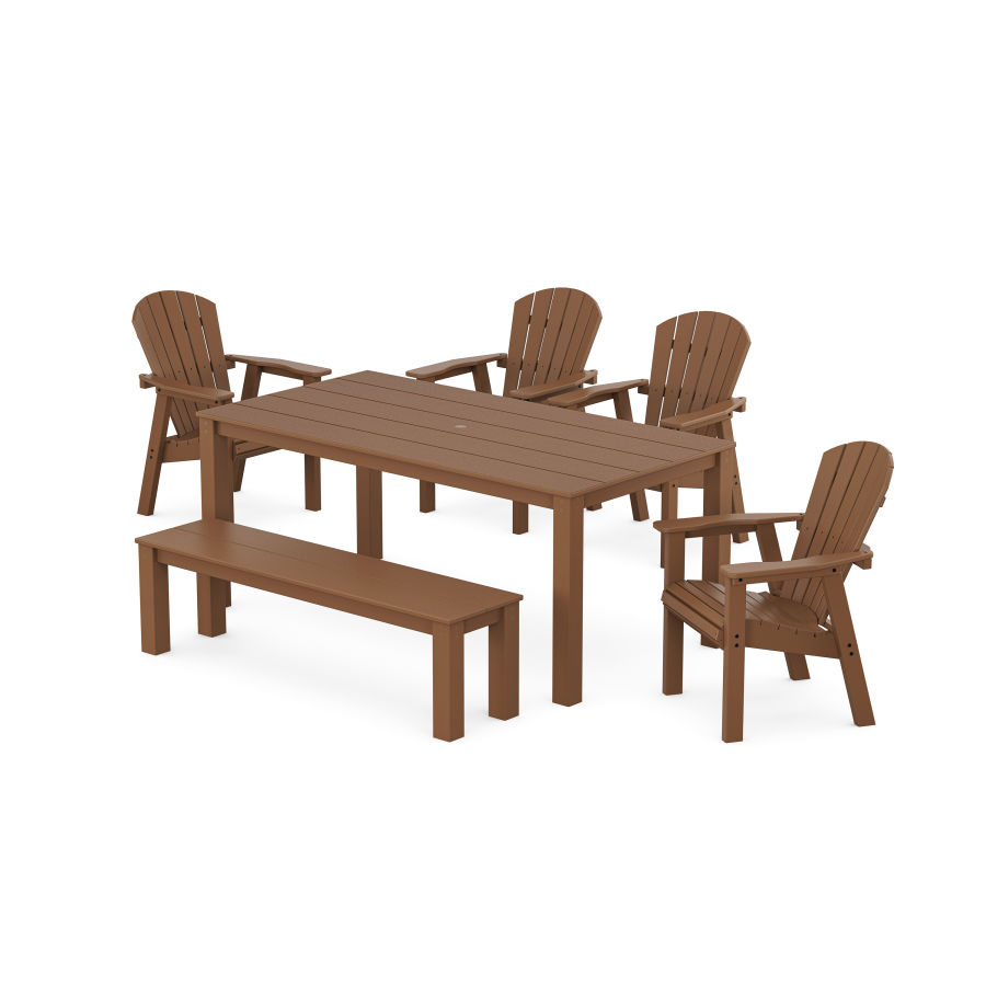 POLYWOOD Seashell 6-Piece Parsons Dining Set with Bench in Teak