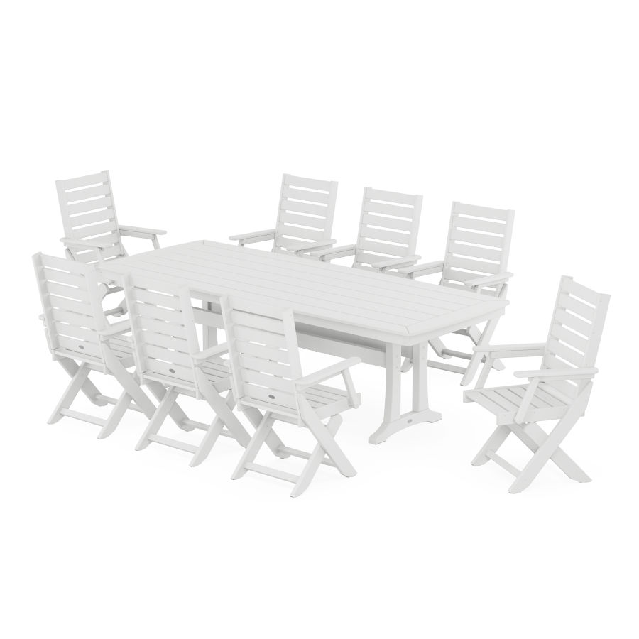 POLYWOOD Captain 9-Piece Dining Set with Trestle Legs in White