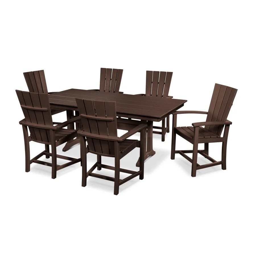 POLYWOOD Quattro 7-Piece Farmhouse Dining Set in Mahogany