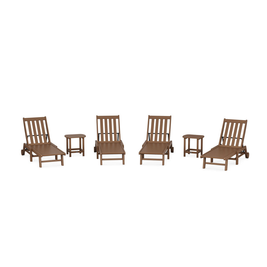 POLYWOOD Vineyard 6-Piece Chaise with Wheels Set in Teak