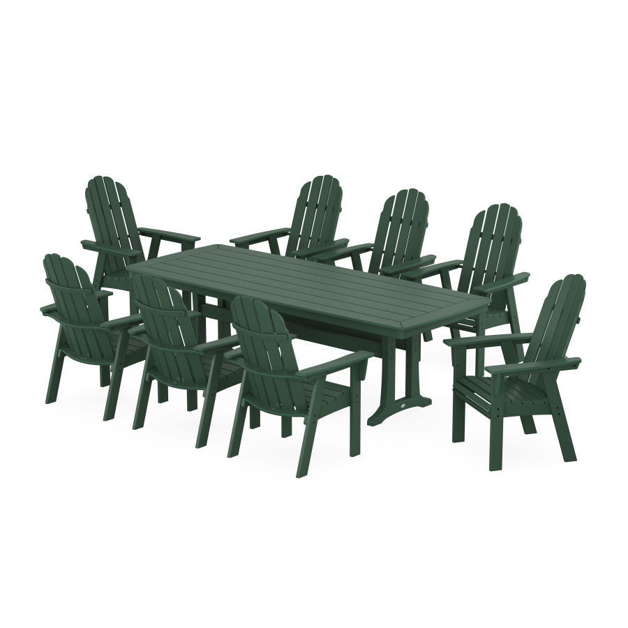 POLYWOOD Vineyard Curveback Adirondack 9-Piece Dining Set with Trestle Legs in Green