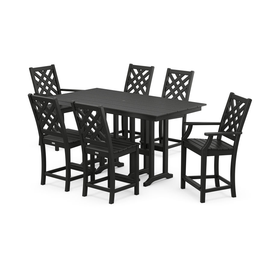 POLYWOOD Wovendale 7-Piece Farmhouse Counter Set in Black