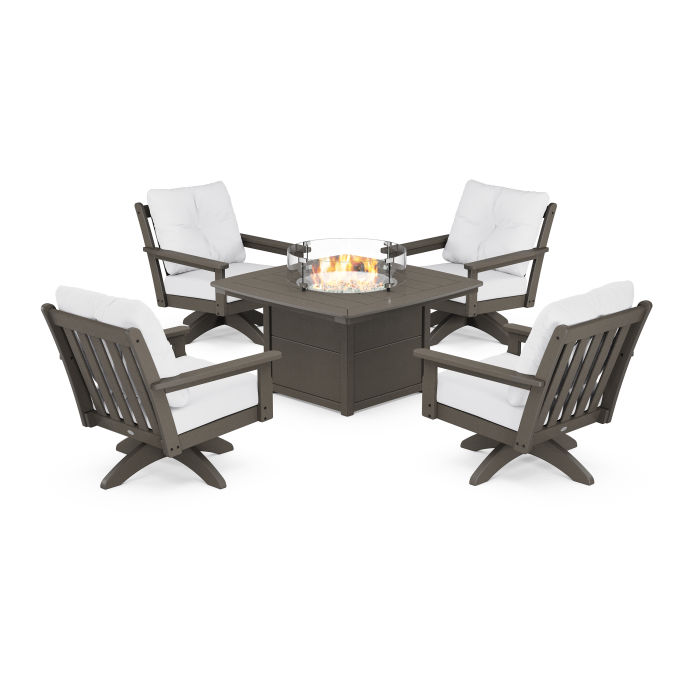 Polywood Vineyard 5 Piece Deep Seating, Fire Pit Set With Chairs