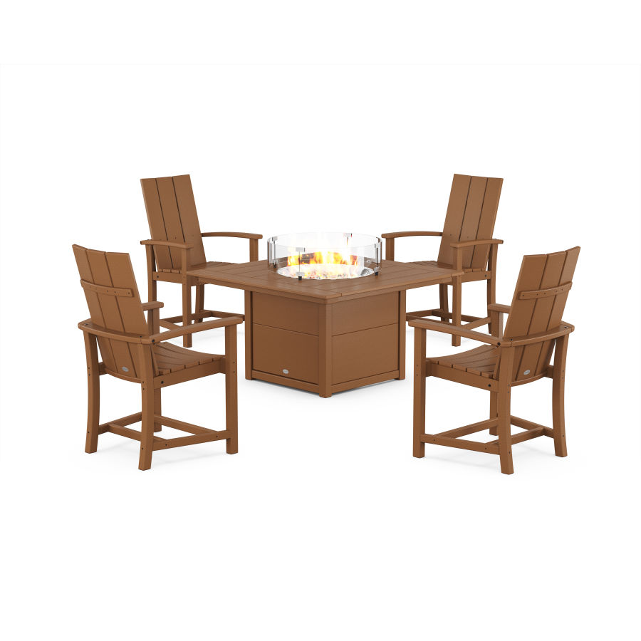 POLYWOOD Modern 4-Piece Upright Adirondack Conversation Set with Fire Pit Table in Teak