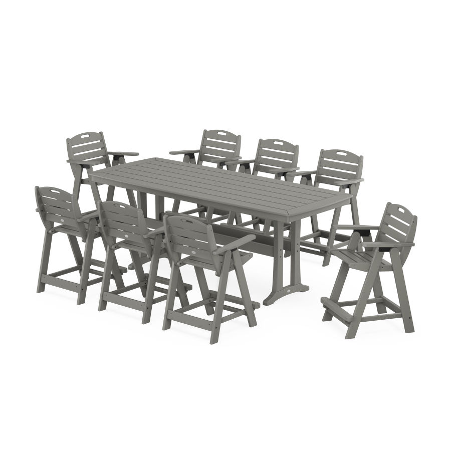 POLYWOOD Nautical 9-Piece Counter Set with Trestle Legs in Slate Grey