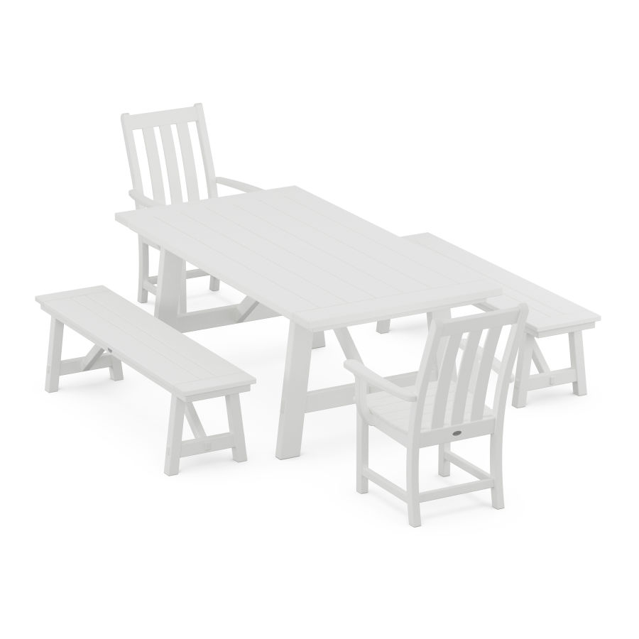 POLYWOOD Vineyard 5-Piece Rustic Farmhouse Dining Set With Trestle Legs in White