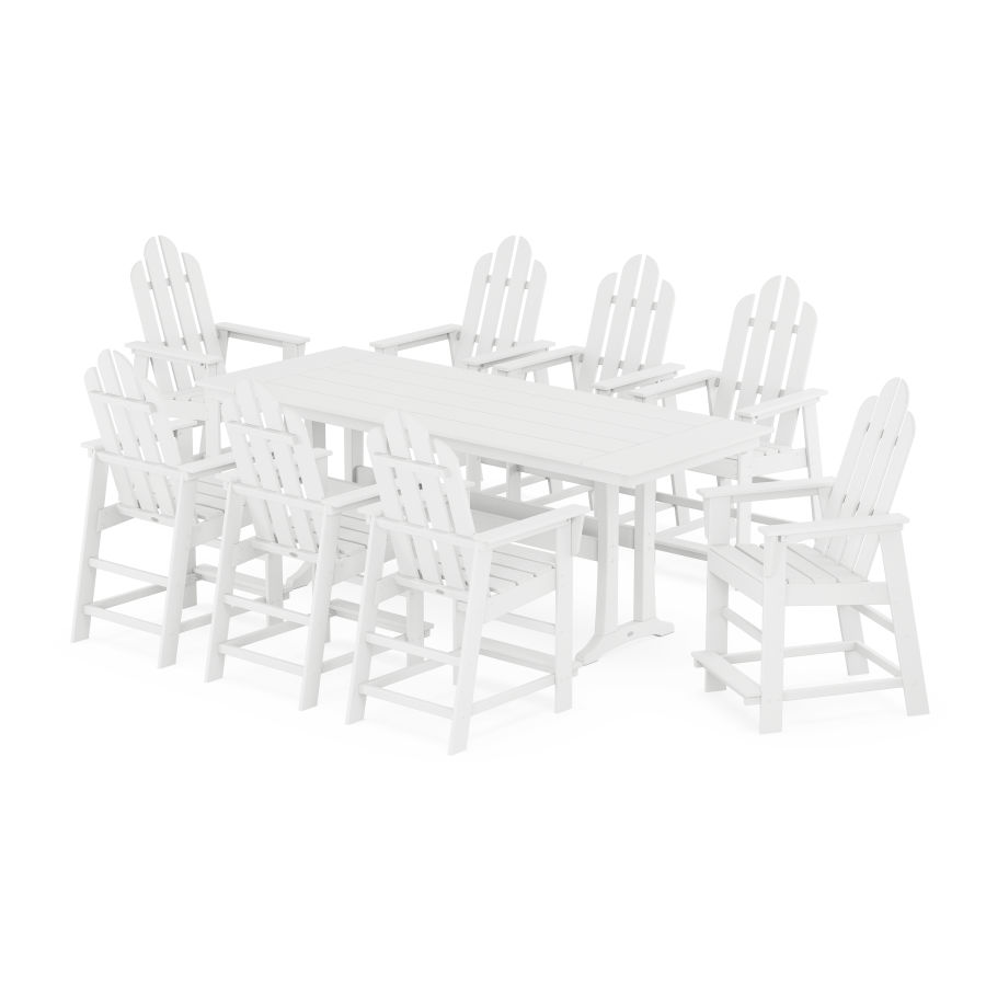 POLYWOOD Long Island 9-Piece Farmhouse Counter Set with Trestle Legs in White