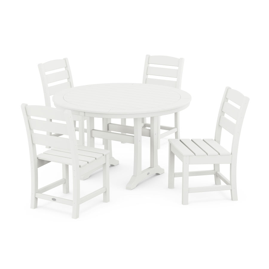POLYWOOD Lakeside Side Chair 5-Piece Round Dining Set With Trestle Legs in Vintage White
