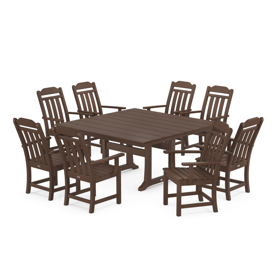 POLYWOOD Country Living 9-Piece Square Farmhouse Dining Set with Trestle Legs in Mahogany