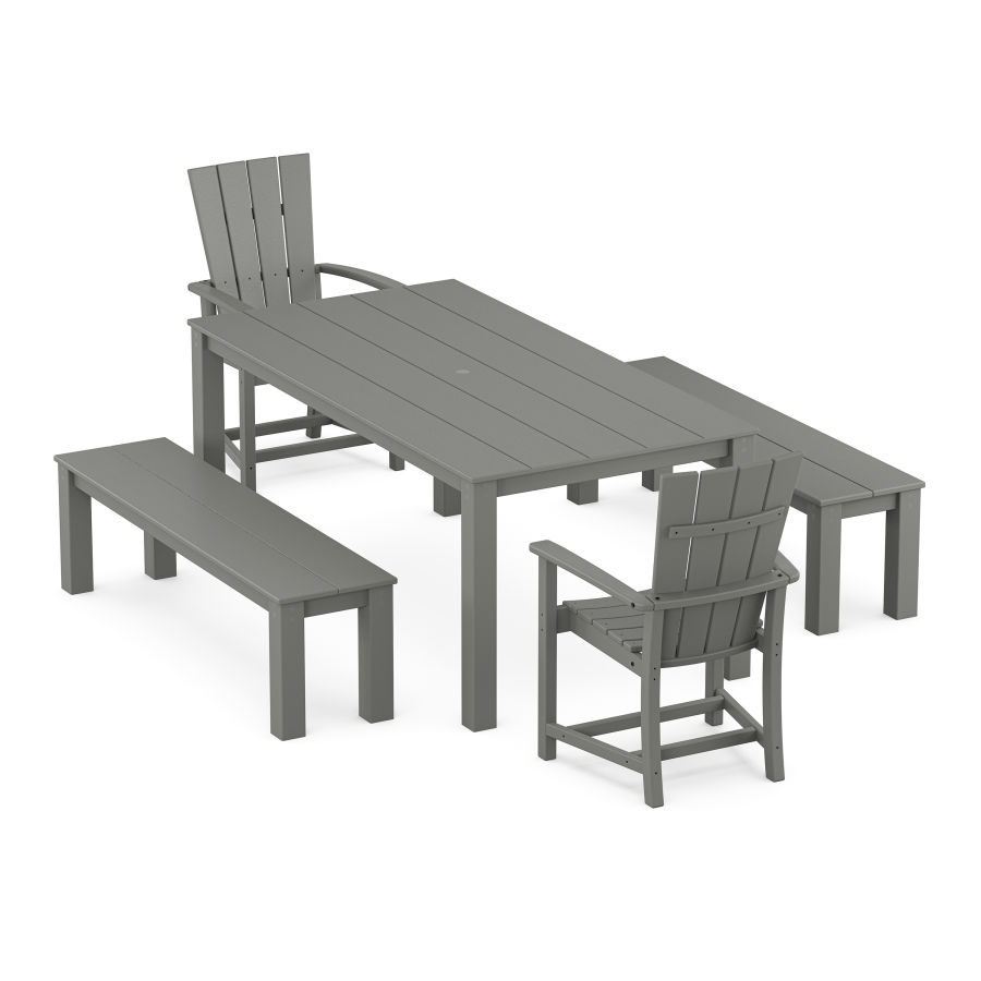 POLYWOOD Quattro 5-Piece Parsons Dining Set with Benches in Slate Grey