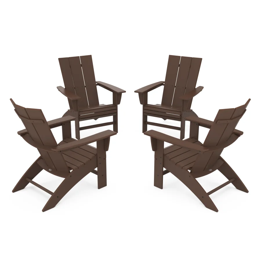 POLYWOOD 4-Piece Modern Curveback Adirondack Conversation Set in Mahogany