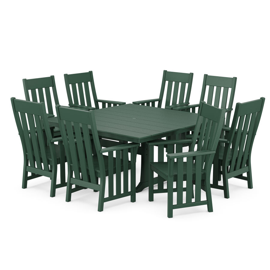 POLYWOOD Acadia 9-Piece Square Farmhouse Dining Set with Trestle Legs in Green