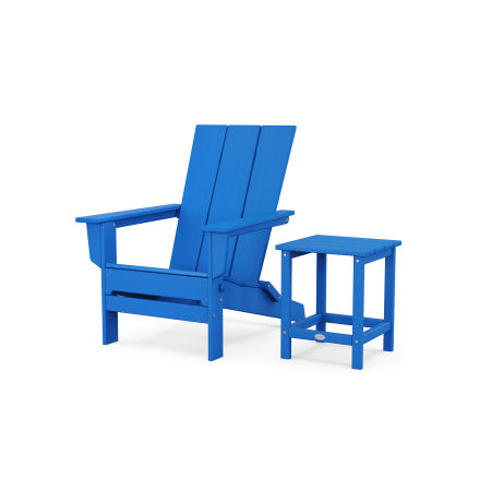 POLYWOOD Modern Studio Folding Adirondack Chair with Side Table in Pacific Blue