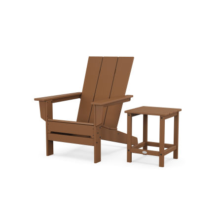 POLYWOOD Modern Studio Adirondack Chair with Side Table in Teak