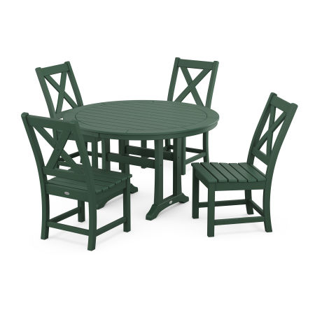 Braxton Side Chair 5-Piece Round Dining Set With Trestle Legs in Green