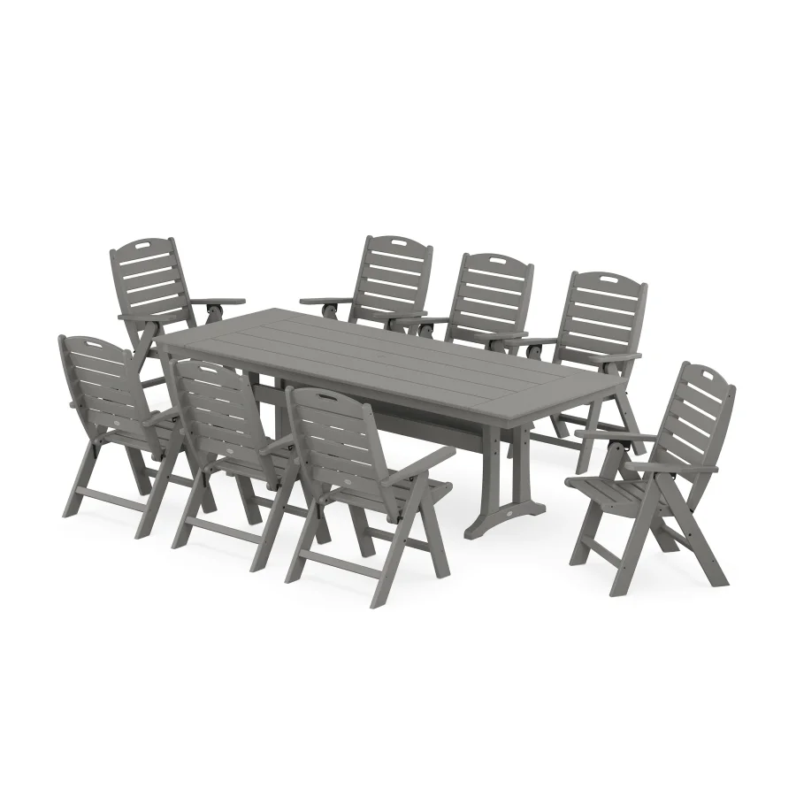 POLYWOOD Nautical Highback 9-Piece Farmhouse Dining Set with Trestle Legs