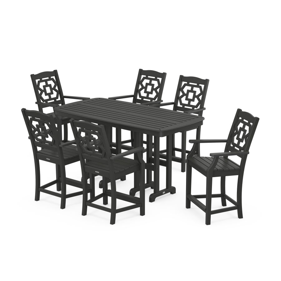 POLYWOOD Chinoiserie Arm Chair 7-Piece Counter Set in Black