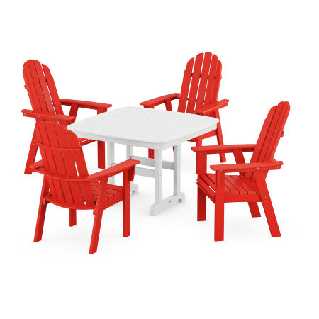 POLYWOOD Vineyard Adirondack 5-Piece Dining Set with Trestle Legs in Sunset Red / White