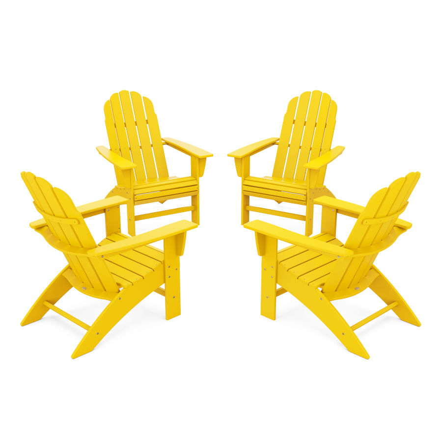 POLYWOOD 4-Piece Vineyard Curveback Adirondack Chair Conversation Set in Lemon
