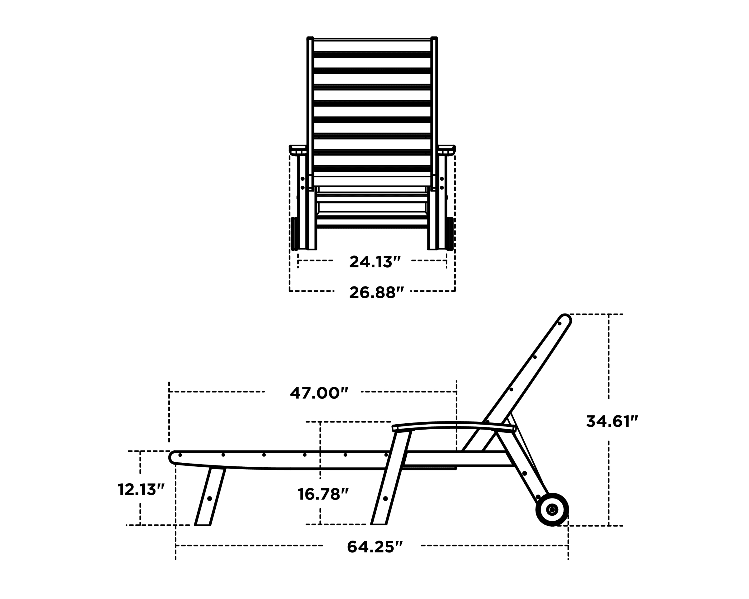 Dimensions for Signature Chaise with Wheels