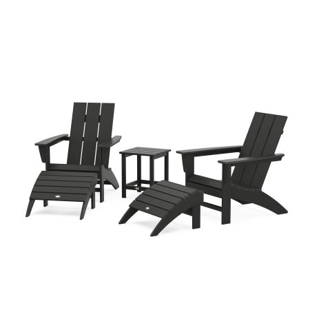 Modern Adirondack Chair 5-Piece Set with Ottomans and 18" Side Table in Black