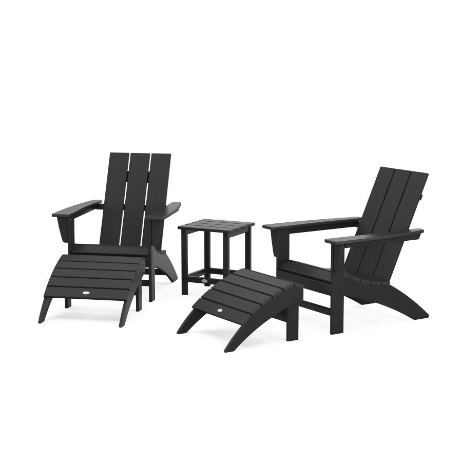 POLYWOOD Modern Adirondack Chair 5-Piece Set with Ottomans and 18" Side Table in Black