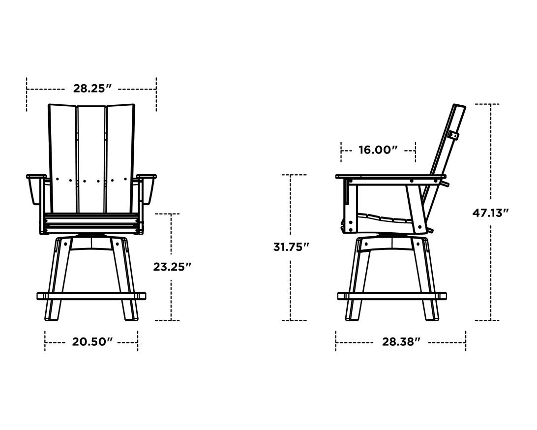 Dimensions for Modern Curveback Adirondack Swivel Counter Chair