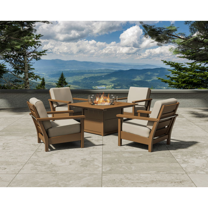 POLYWOOD Harbour 5-Piece Conversation Set with Fire Pit Table