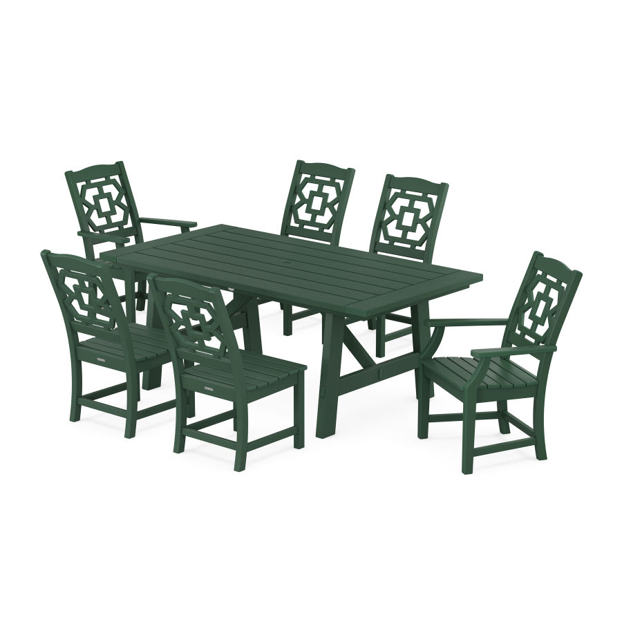 POLYWOOD Chinoiserie 7-Piece Rustic Farmhouse Dining Set in Green