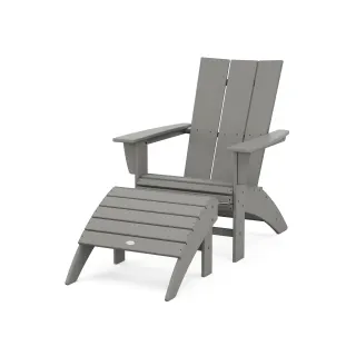 POLYWOOD Modern Curveback Adirondack Chair 2-Piece Set with Ottoman