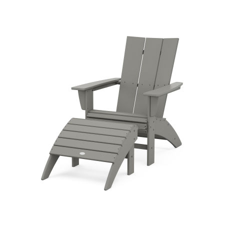 Modern Curveback Adirondack Chair 2-Piece Set with Ottoman in Slate Grey