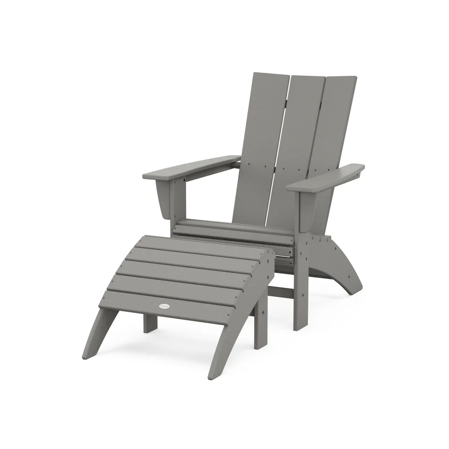 POLYWOOD Modern Curveback Adirondack Chair 2-Piece Set with Ottoman