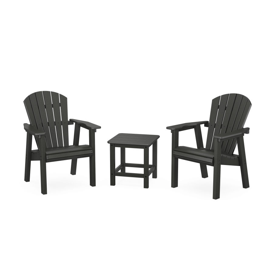POLYWOOD Seashell 3-Piece Upright Adirondack Chair Set in Black