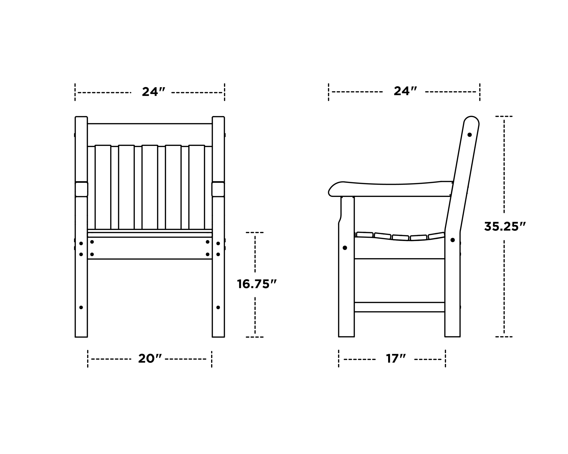 Dimensions for Rockford Garden Arm Chair