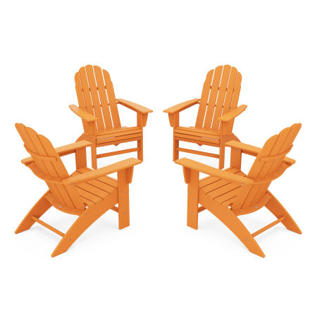 POLYWOOD 4-Piece Vineyard Curveback Adirondack Chair Conversation Set in Tangerine