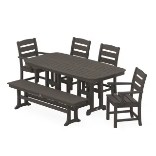 POLYWOOD Lakeside 6-Piece Dining Set with Bench in Vintage Finish