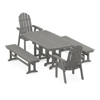 POLYWOOD Vineyard Adirondack 5-Piece Dining Set with Benches