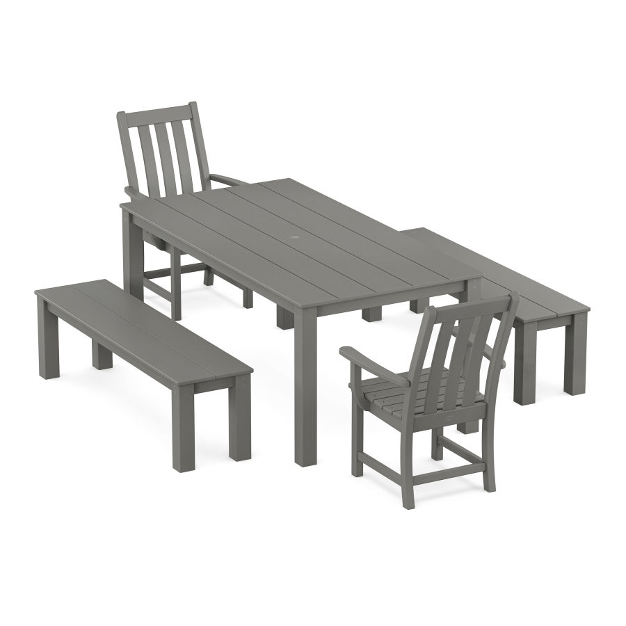 POLYWOOD Vineyard 5-Piece Parsons Dining Set with Benches in Slate Grey
