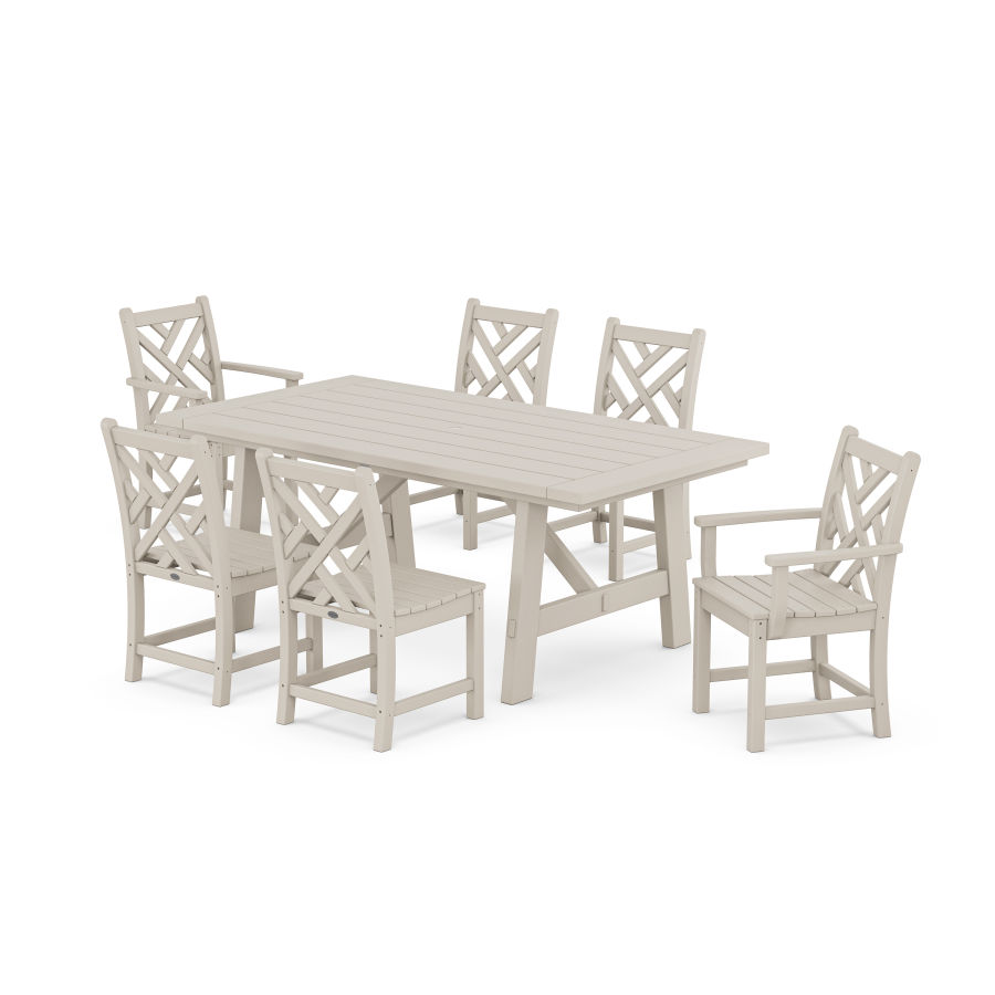 POLYWOOD Chippendale 7-Piece Rustic Farmhouse Dining Set With Trestle Legs in Sand