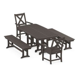 Braxton 5-Piece Dining Set with Benches in Vintage Finish