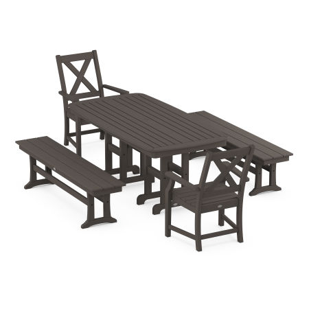 POLYWOOD Braxton 5-Piece Dining Set with Benches in Vintage Finish