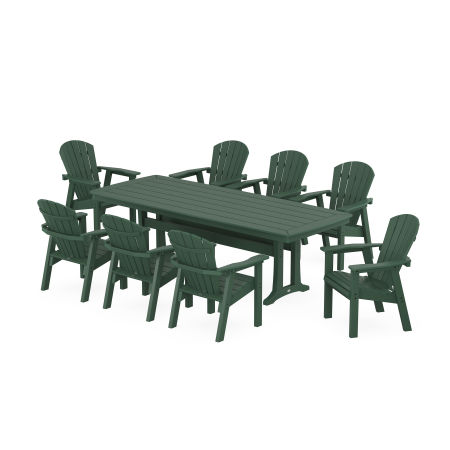 Seashell 9-Piece Dining Set with Trestle Legs in Green