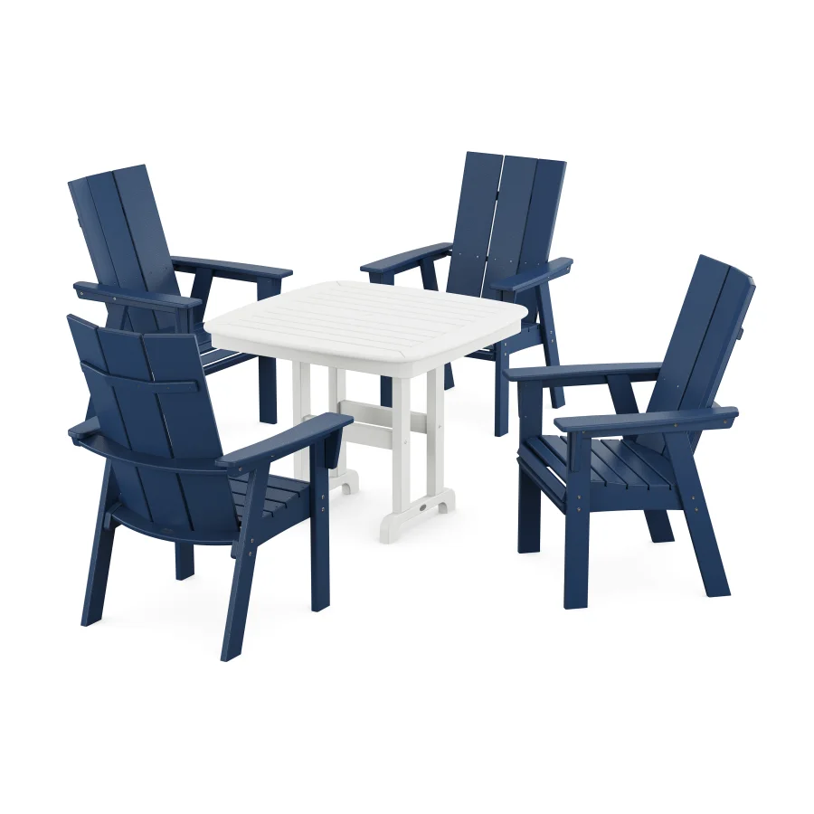 POLYWOOD Modern Curveback Adirondack 5-Piece Dining Set in Navy / White