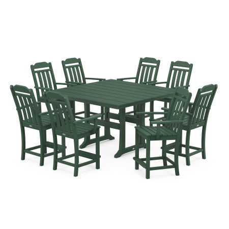 Country Living 9-Piece Square Farmhouse Counter Set with Trestle Legs in Green