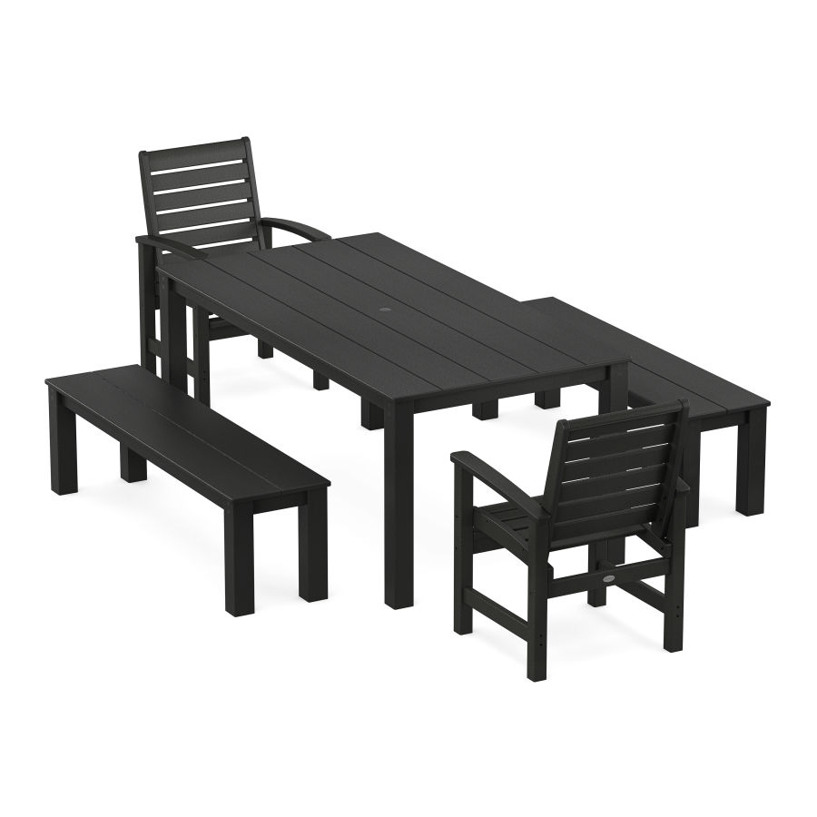 POLYWOOD Signature 5-Piece Parsons Dining Set with Benches in Black