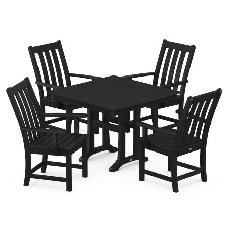 Vineyard 5-Piece Farmhouse Trestle Arm Chair Dining Set in Black